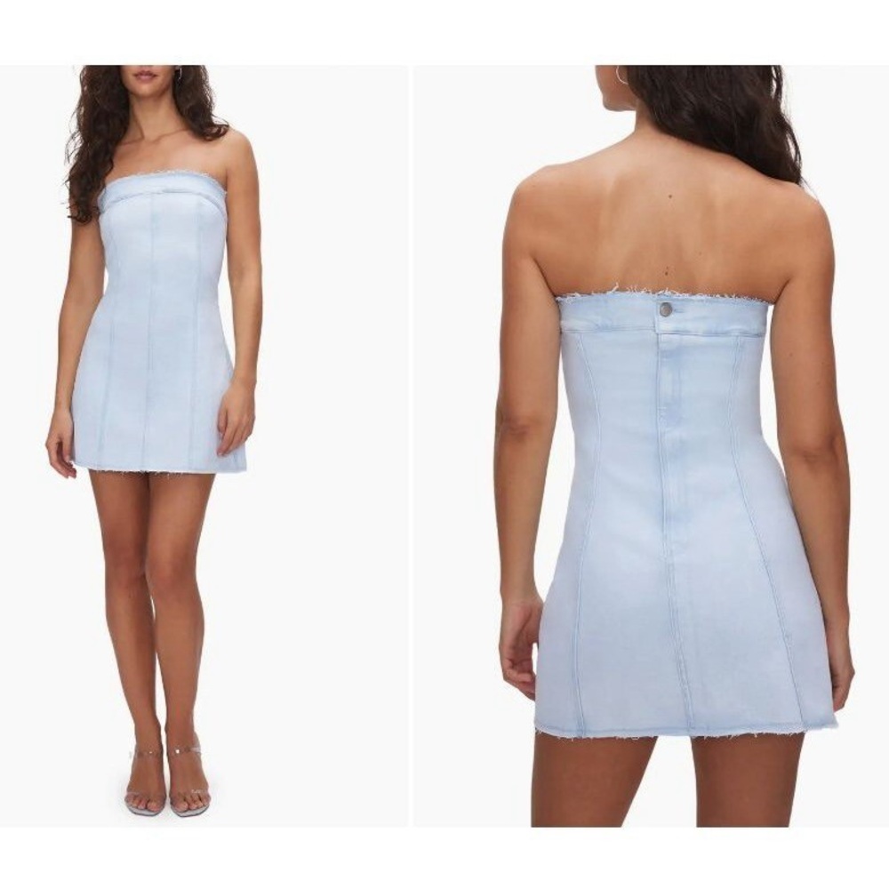 Good American Strapless Light Blue denim Dress